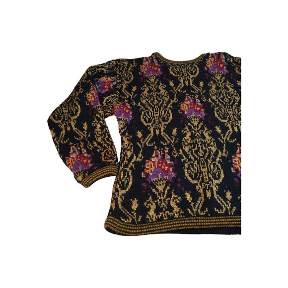 Anne Pinkerton M Vintage Floral Gold Lame Sweater – 90s Grannycore Glam - Picture 8 of 9